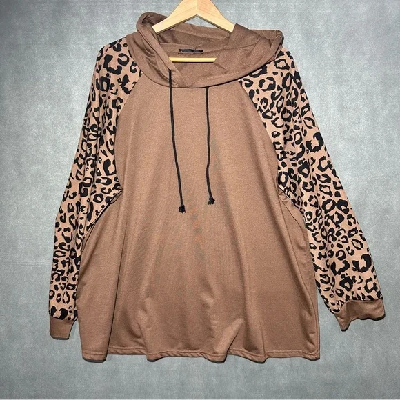 Emery Rose Leopard Print Pullover Hoodie Plus Size 4XL - Picture 1 of 7